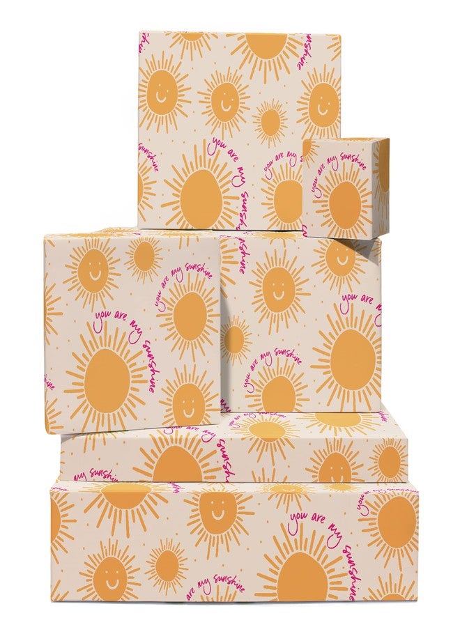 CENTRAL 23 Yellow Wrapping Paper - 'You Are My Sunshine' - 6 Sheets Of Gift Wrap - Summer Sun Gold - For Christmas Holiday Birthday Anniversary - Comes With Fun Stickers - Image 1